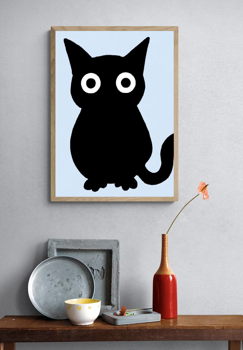 Black Cat Silhouette Illustration Poster. — room view 3