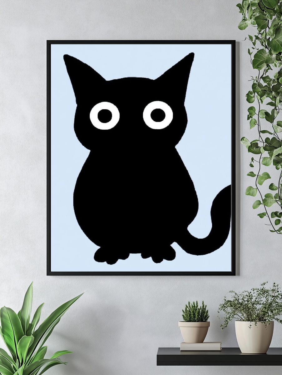 Black Cat Silhouette Illustration Poster. — room view 4
