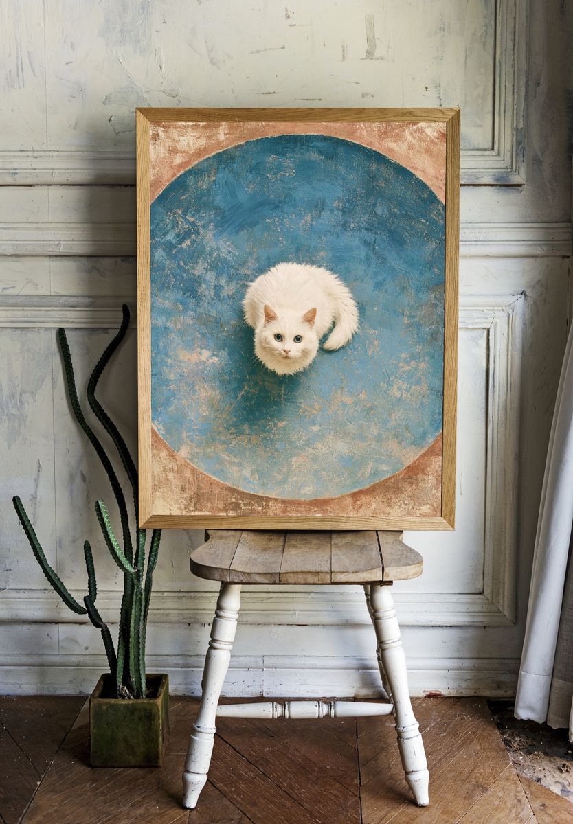 White Cat Portrait Illustration Poster. — room view 1
