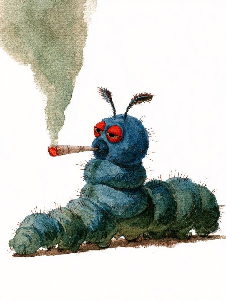 Smoking Caterpillar Watercolor Print. poster detail