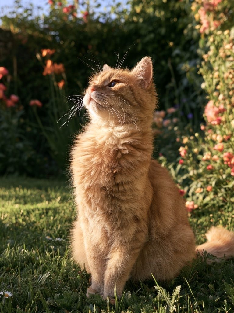 Ginger Cat in Garden Photography Poster. poster detail