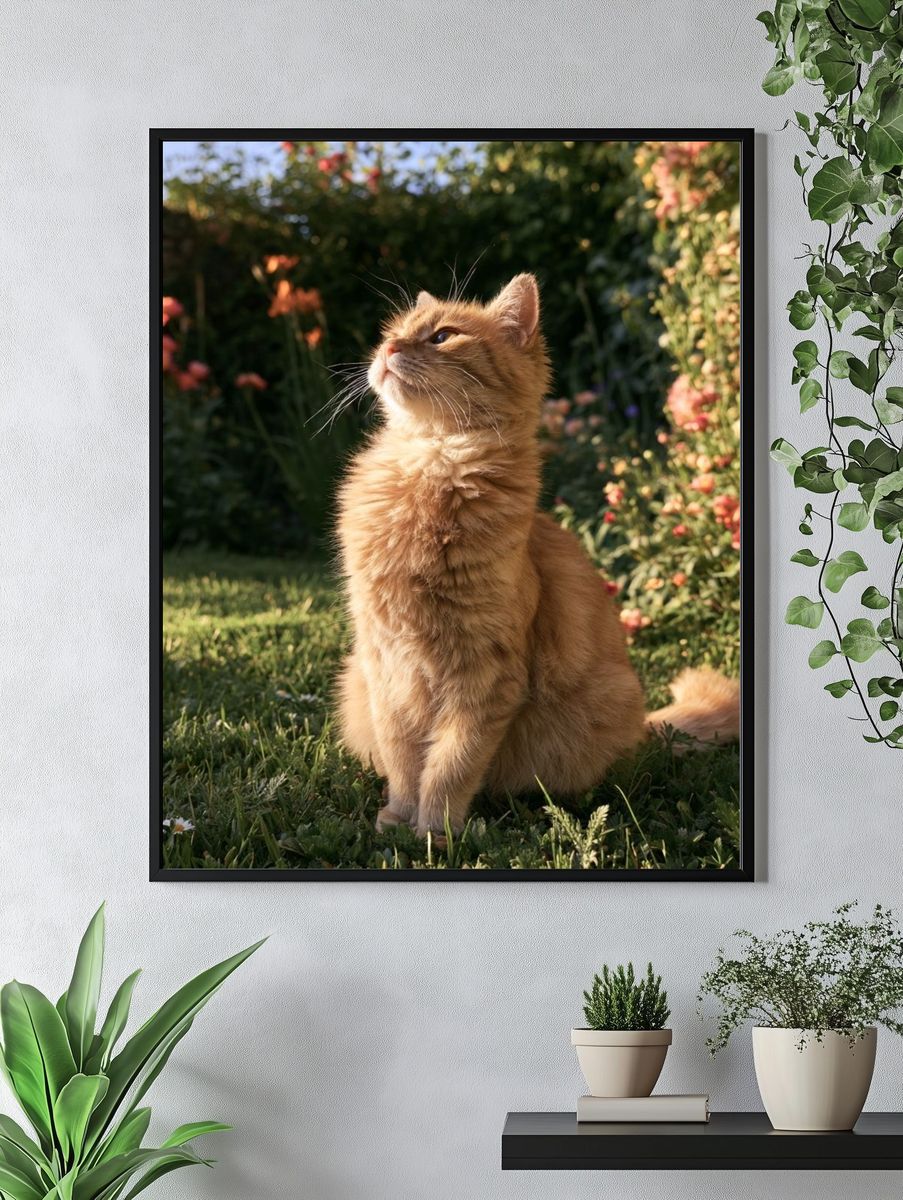 Ginger Cat in Garden Photography Poster. — room view 4