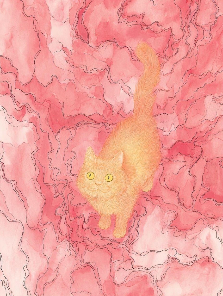 Pink Cat Dreamscape Illustration Poster. poster detail