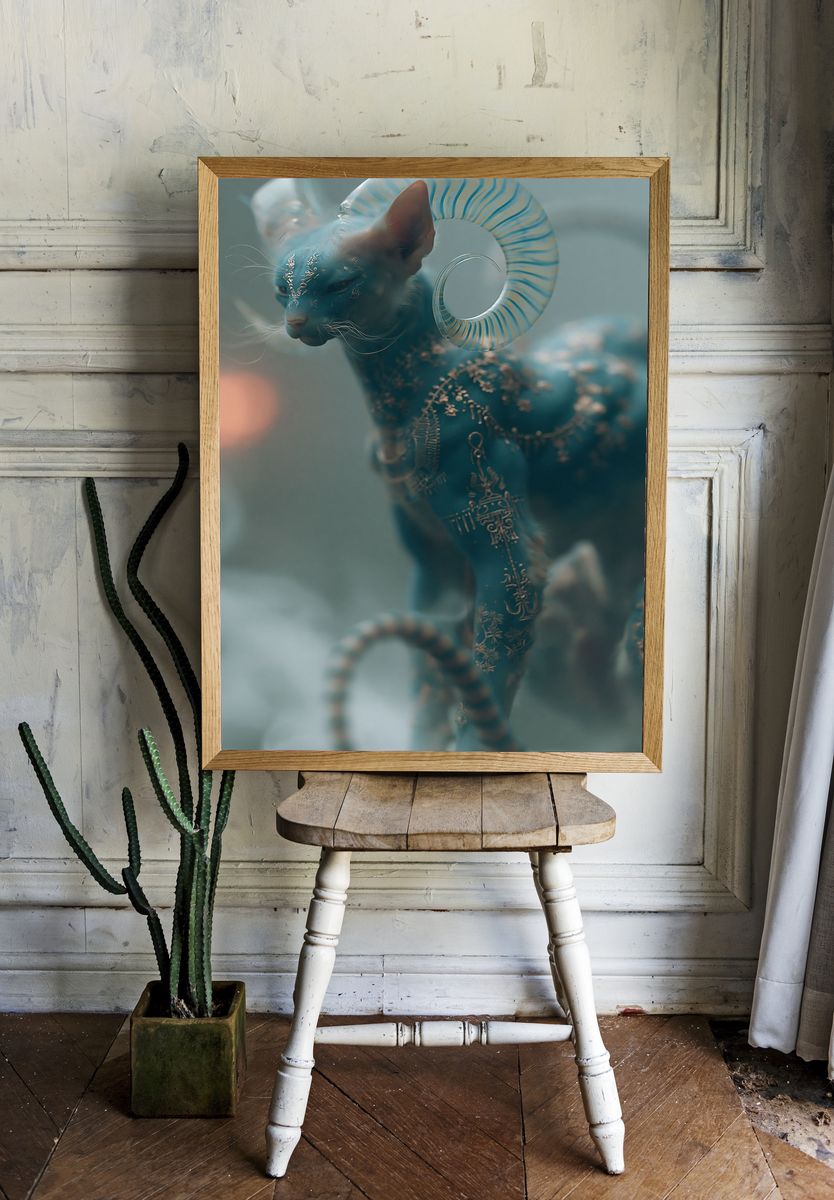 Mystic Blue Cat Illustration Poster. — room view 1