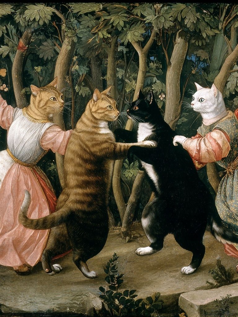 Dancing Cats — Vintage Print. poster — animals art