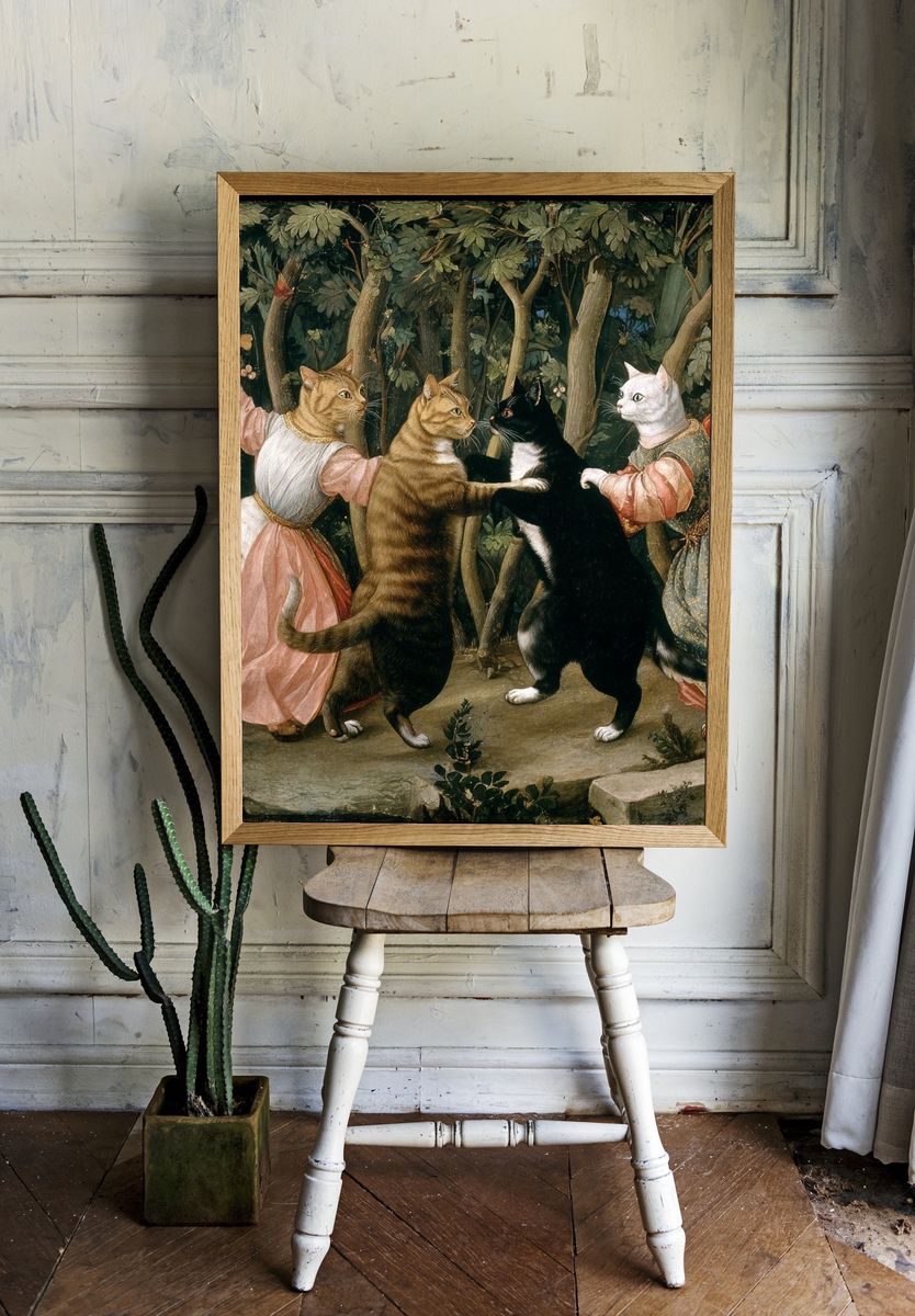 Dancing Cats — Vintage Print. room preview