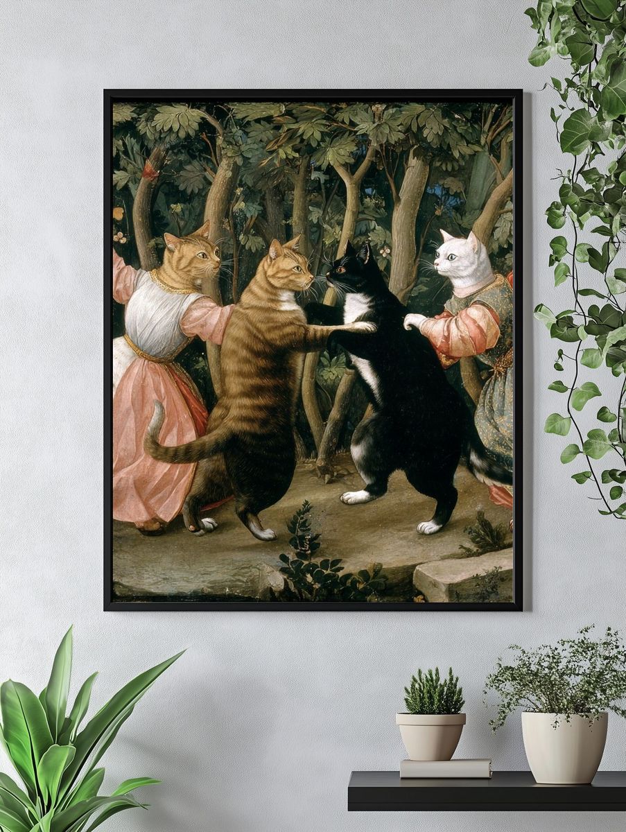 Dancing Cats — Vintage Print. — room view 4