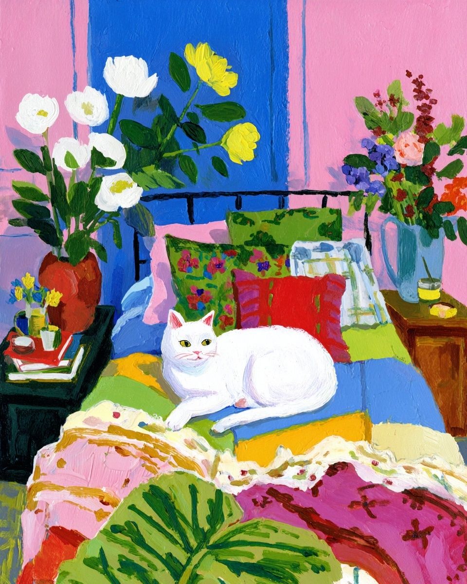 White Cat Bedroom Painting Poster. poster — animals art