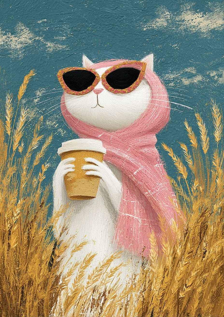 Cool Cat in Pink Scarf Poster. poster detail