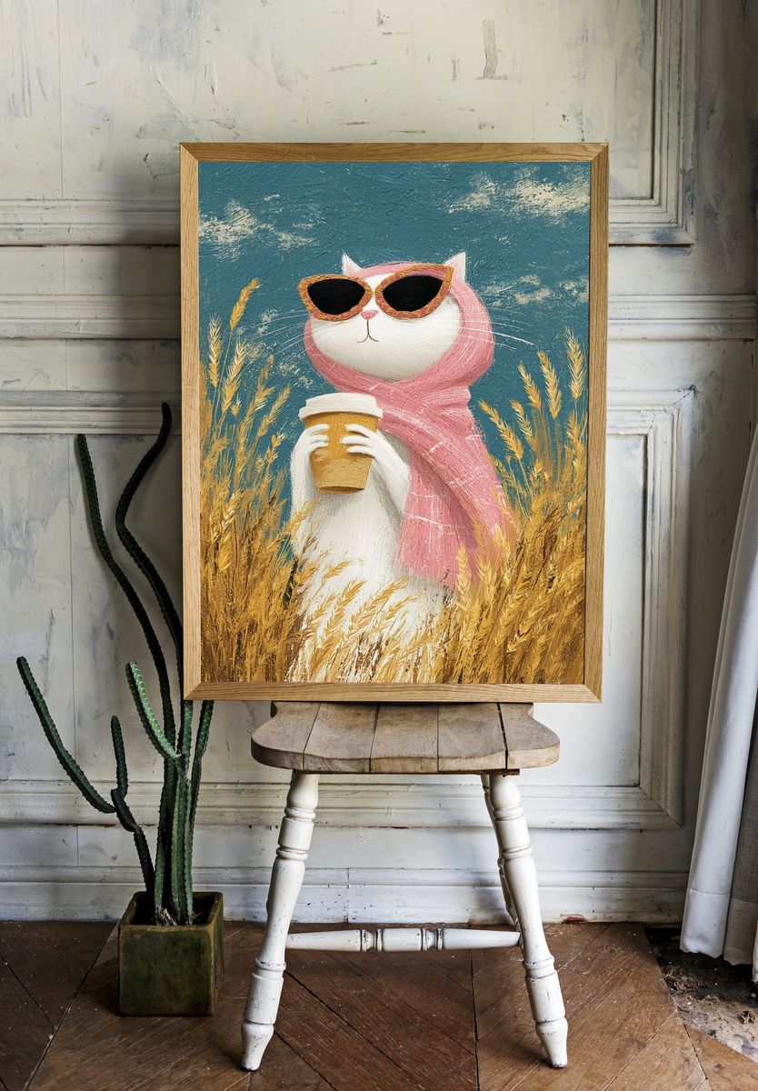Cool Cat in Pink Scarf Poster. — room view 1