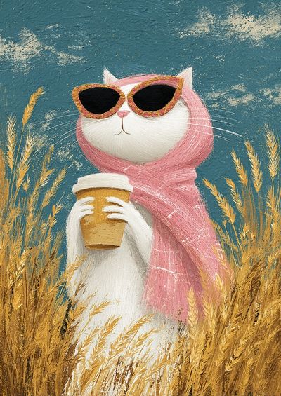Cool Cat in Pink Scarf Poster. poster