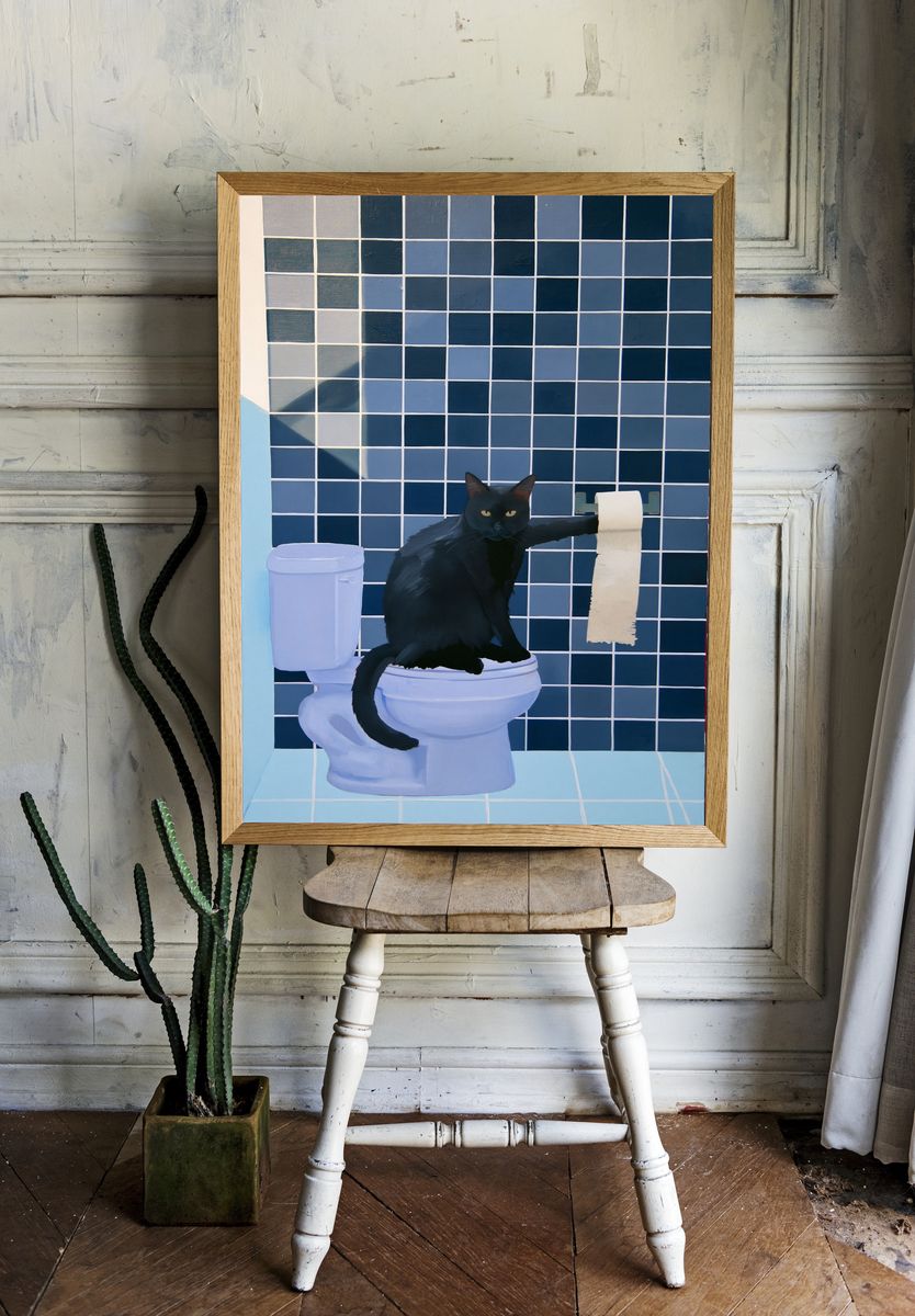 Black Cat Bathroom Poster. room preview