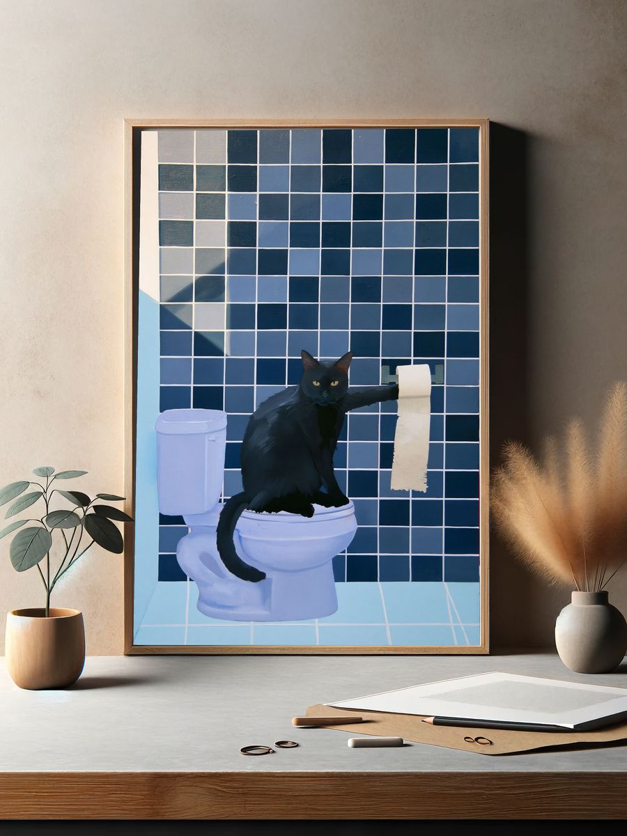 Black Cat Bathroom Poster. — room view 2