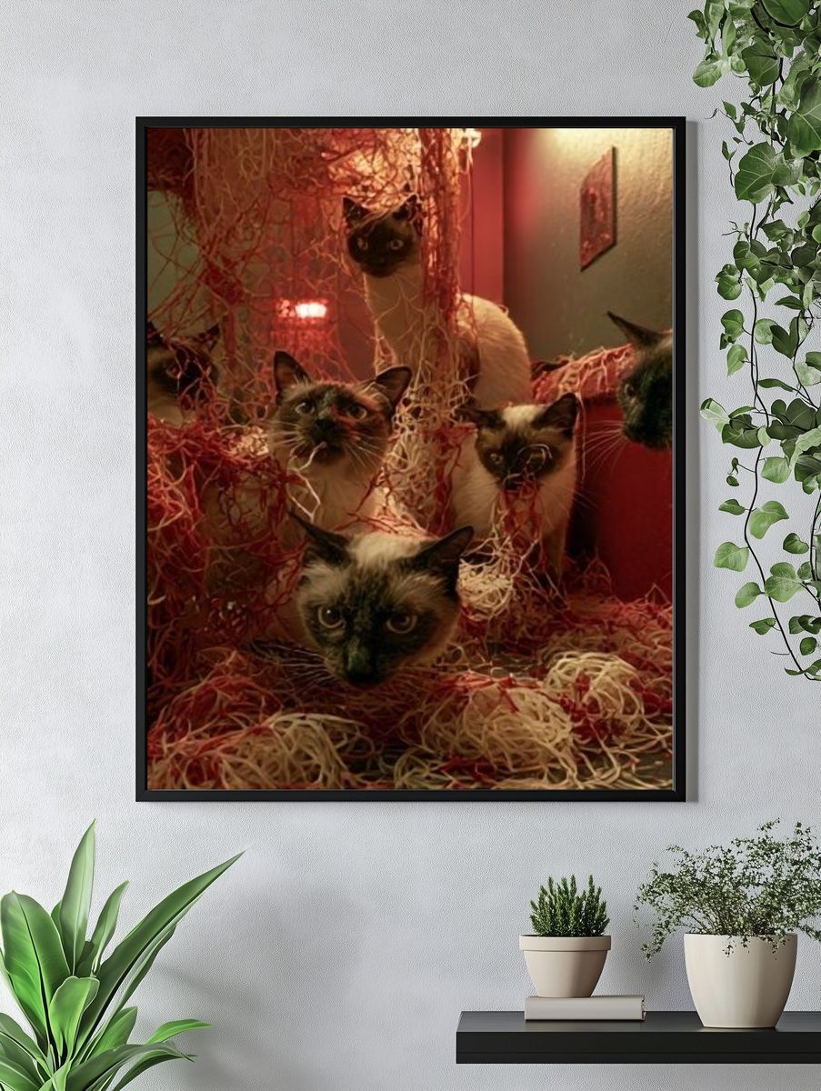 Siamese Cats in Red Tangle Poster. — room view 4