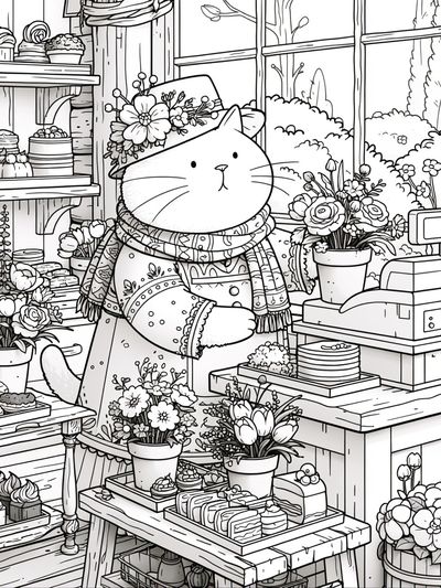 Cat Florist Coloring Poster. poster