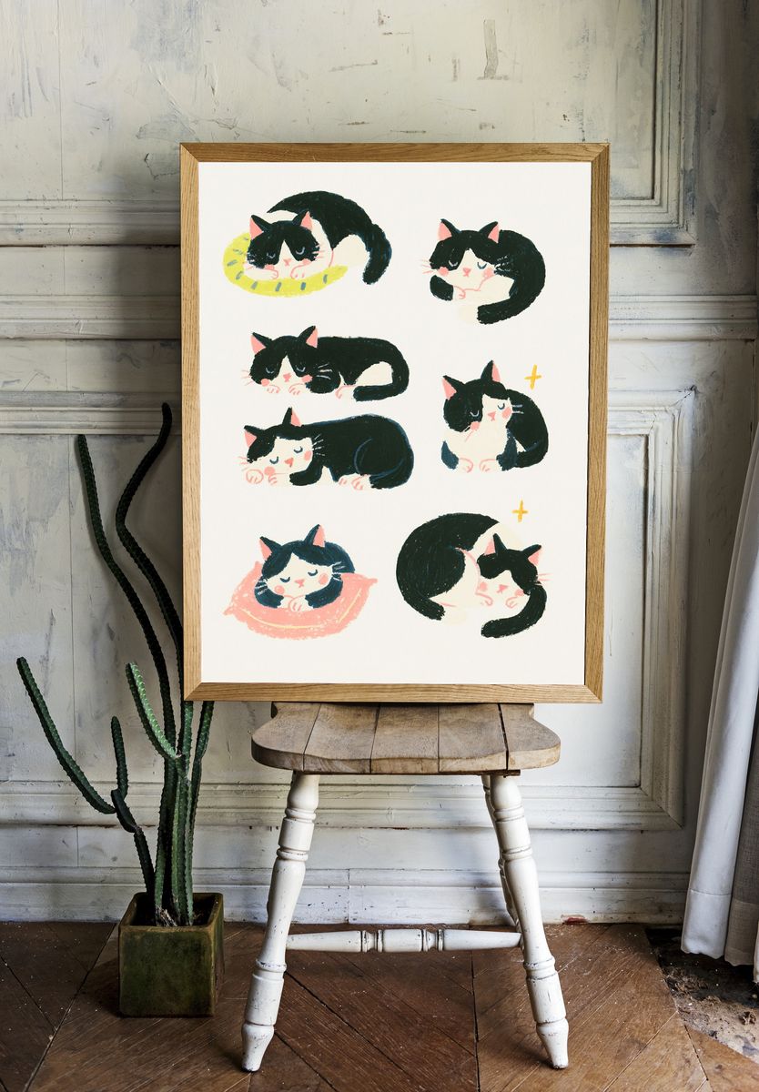 Sleeping Cats Illustration Poster. — room view 1