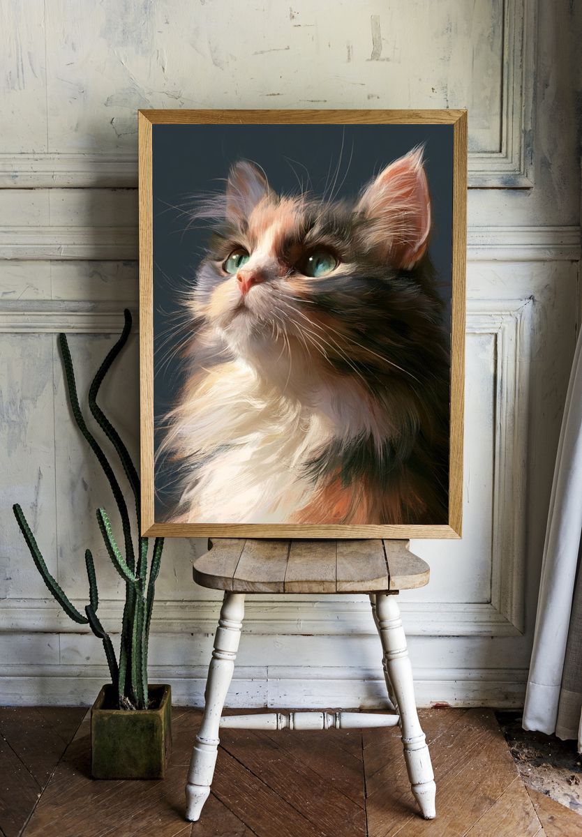 Majestic Calico Cat Portrait Print. — room view 1
