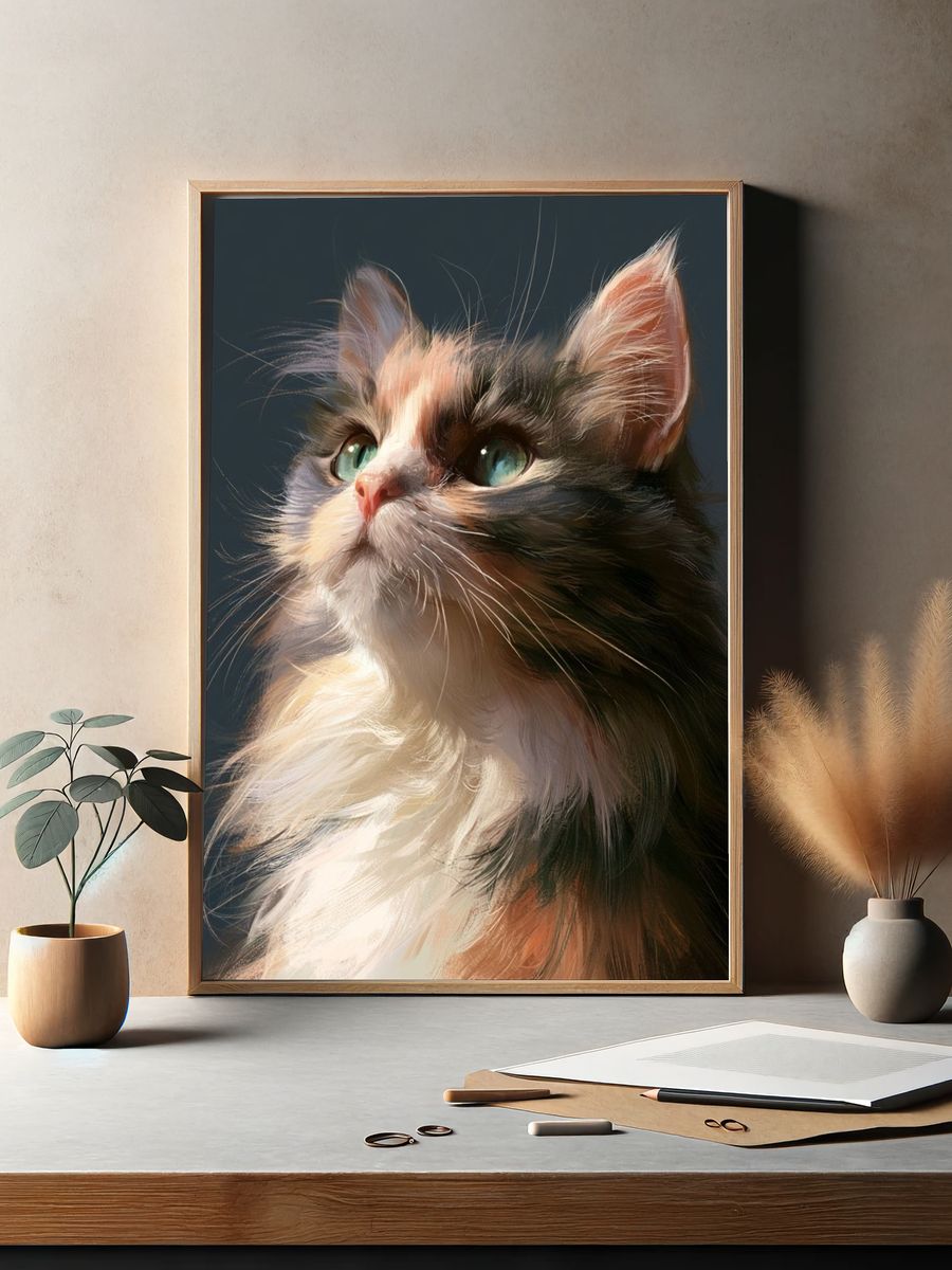 Majestic Calico Cat Portrait Print. — room view 2
