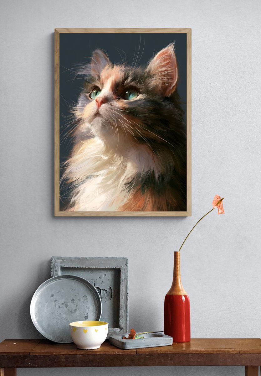 Majestic Calico Cat Portrait Print. — room view 3