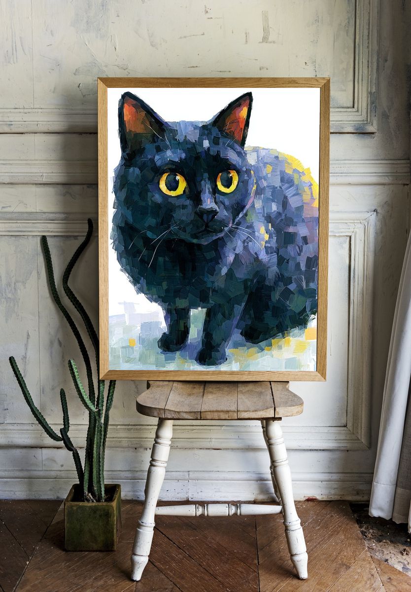 Black Cat Portrait Illustration Poster. — room view 1