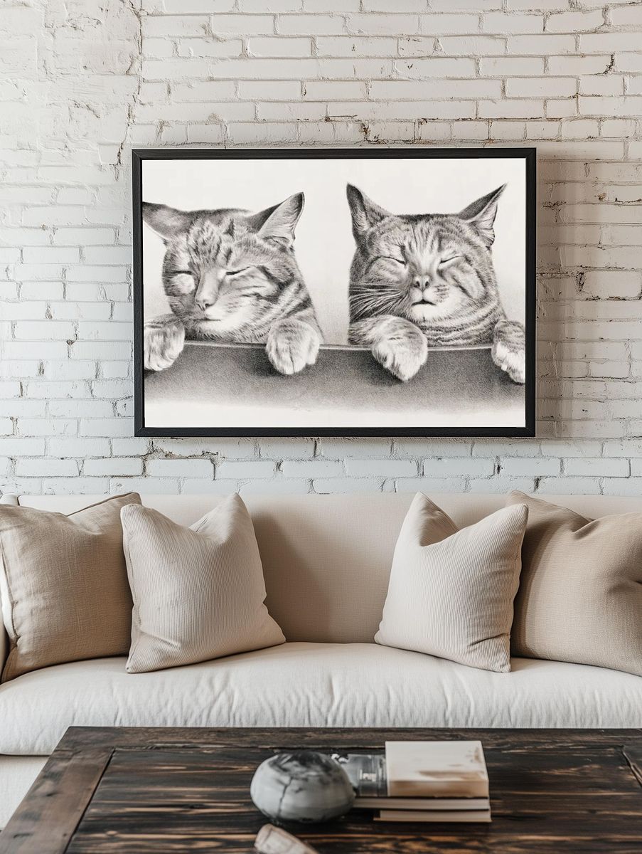 Sleeping Cats — Illustration Print. room preview