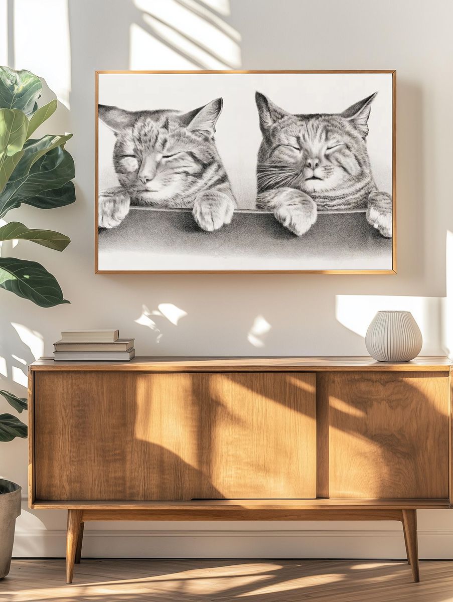 Sleeping Cats — Illustration Print. — room view 3