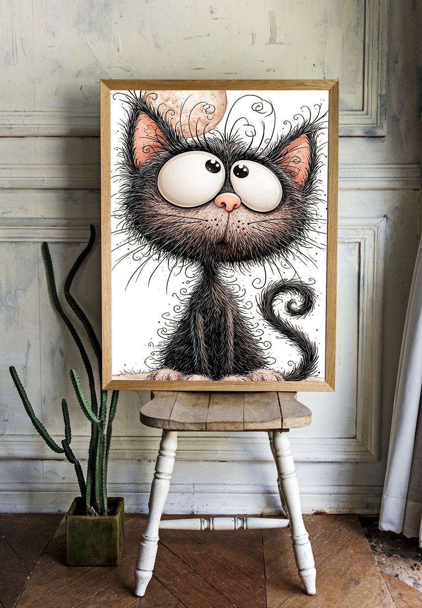 Whimsical Cat Illustration Poster. — room view 1