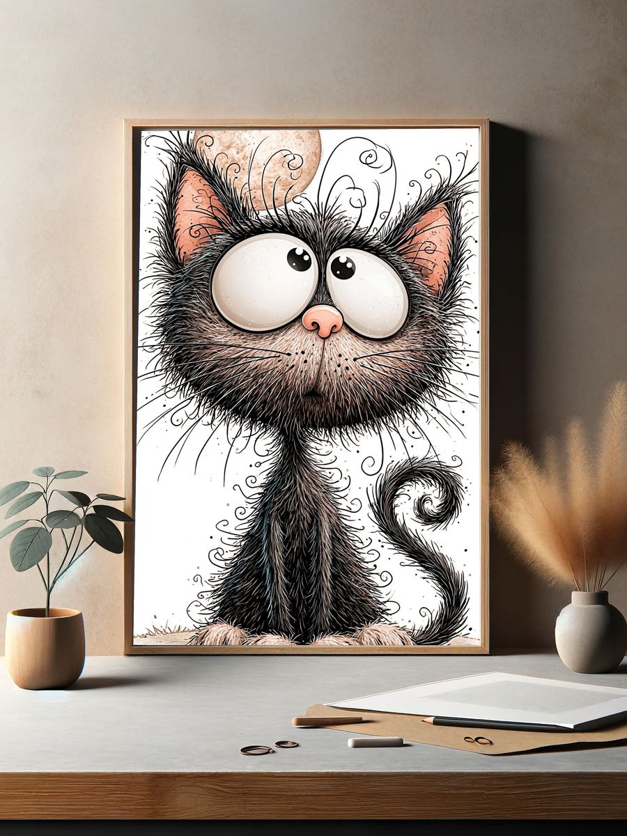 Whimsical Cat Illustration Poster. — room view 2