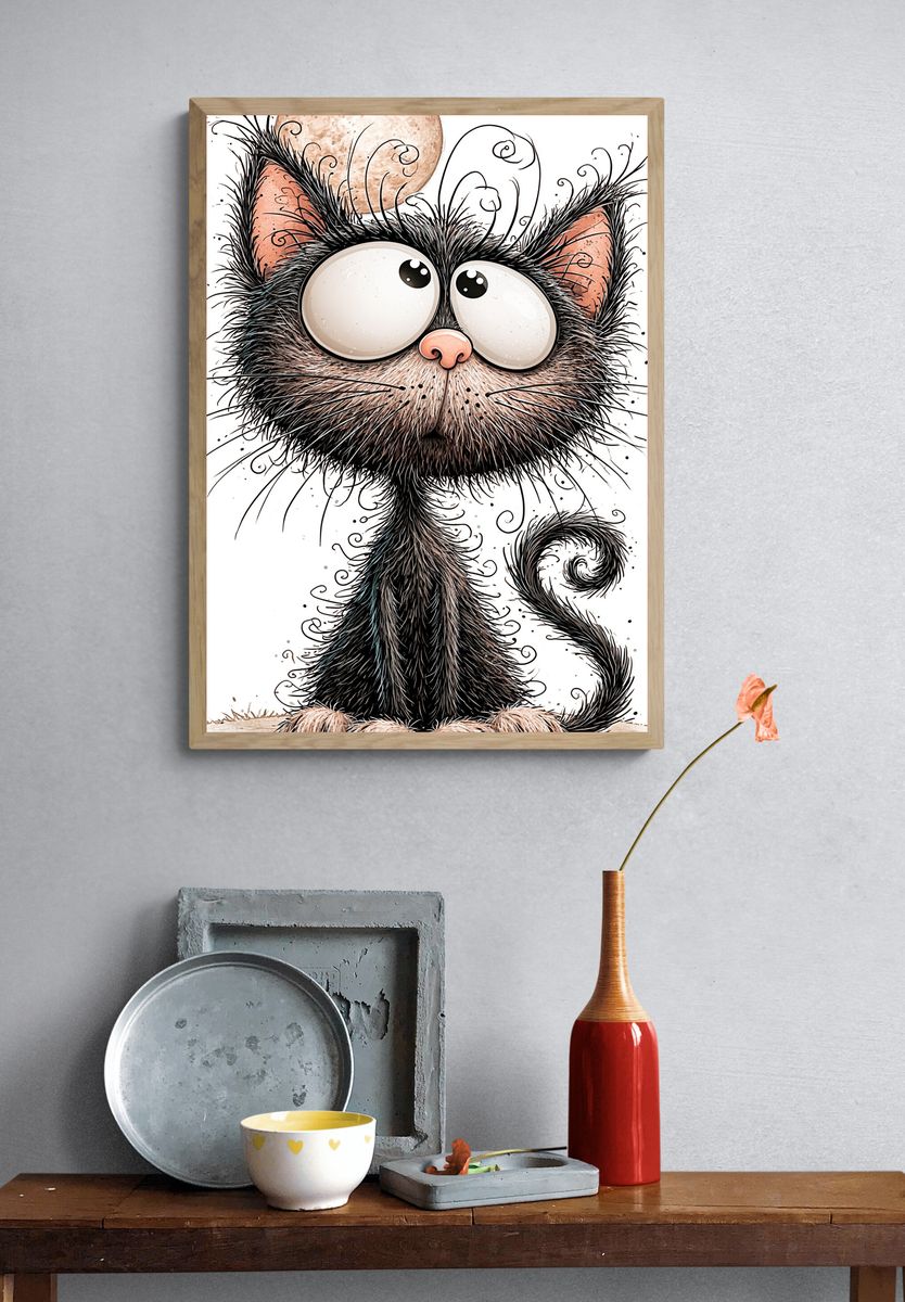 Whimsical Cat Illustration Poster. — room view 3