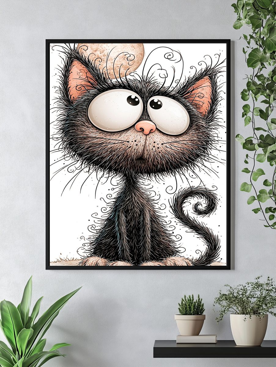 Whimsical Cat Illustration Poster. — room view 4