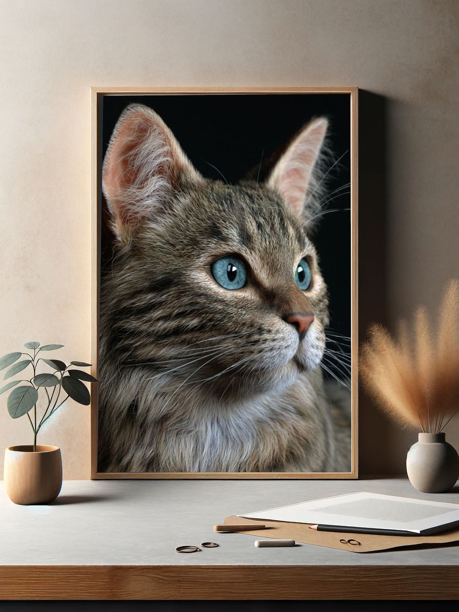 Blue-Eyed Tabby Cat Photography Poster. — room view 2