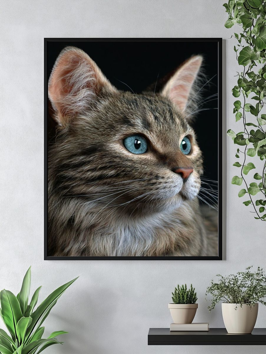 Blue-Eyed Tabby Cat Photography Poster. — room view 4
