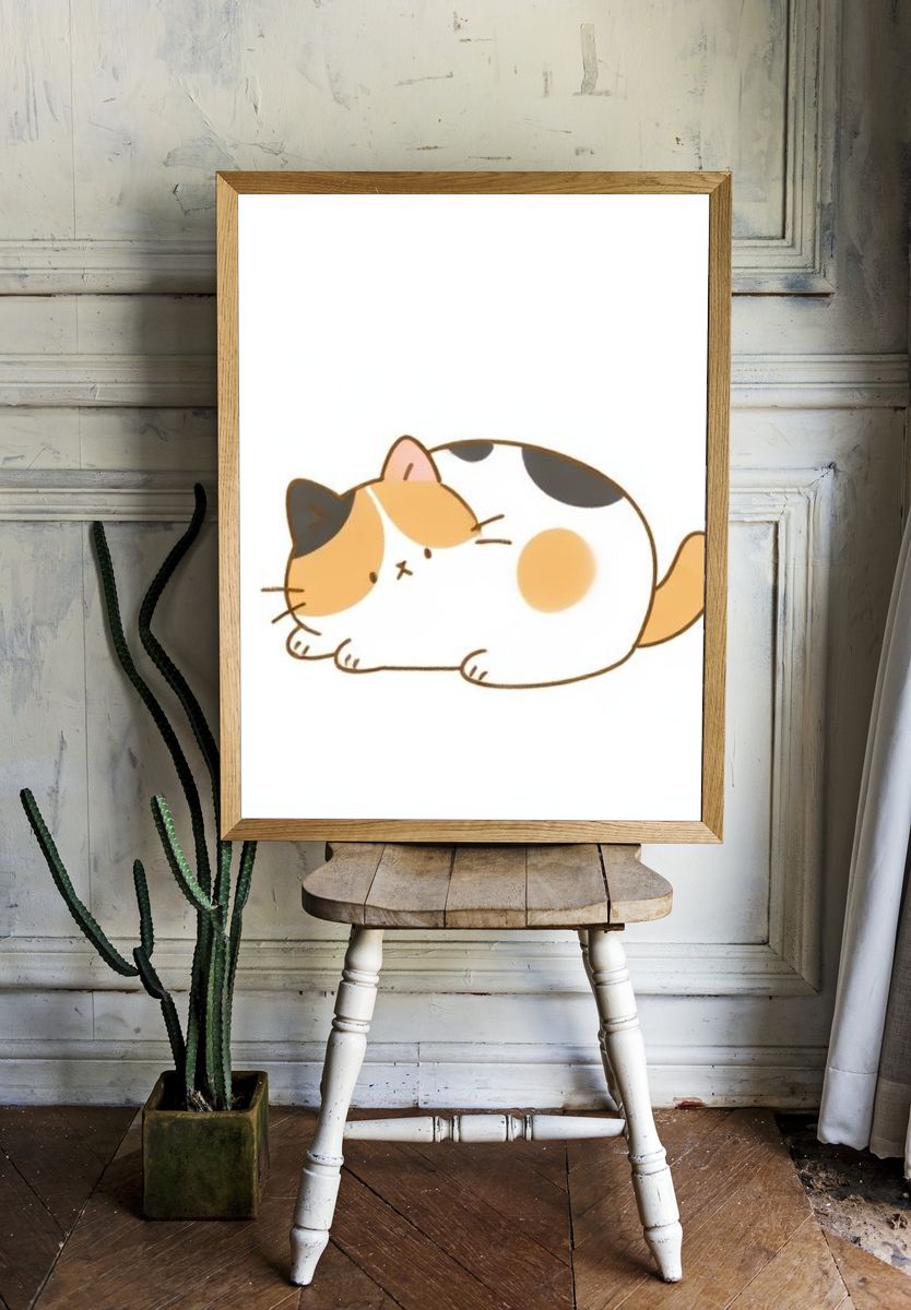 Sleeping Calico Cat Illustration Poster. — room view 1
