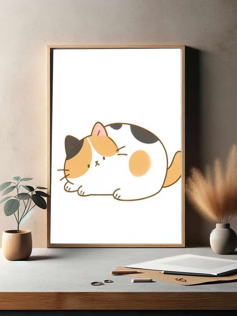 Sleeping Calico Cat Illustration Poster. — room view 2
