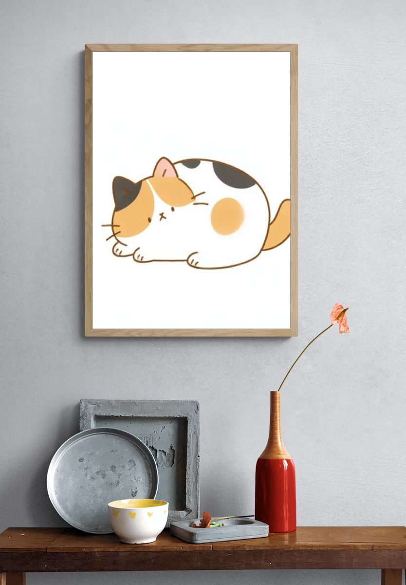 Sleeping Calico Cat Illustration Poster. — room view 3
