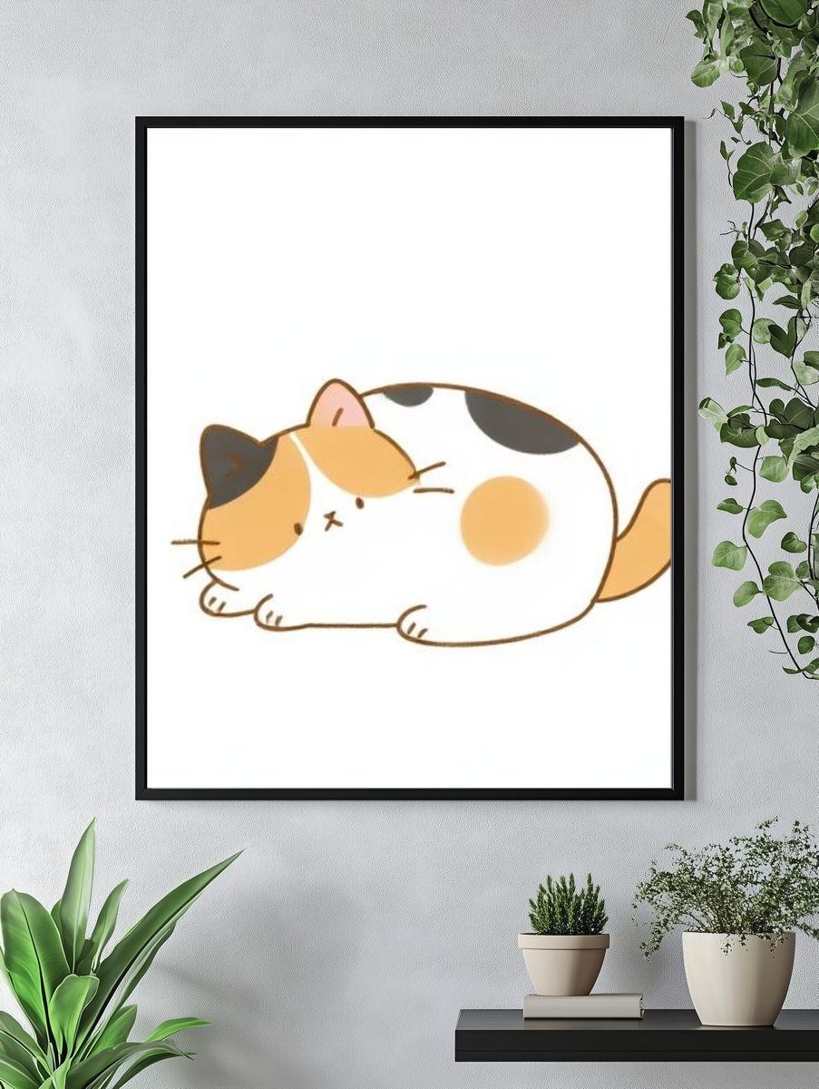 Sleeping Calico Cat Illustration Poster. — room view 4