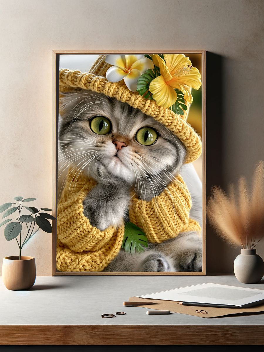 Tropical Cat Portrait Print. — room view 2