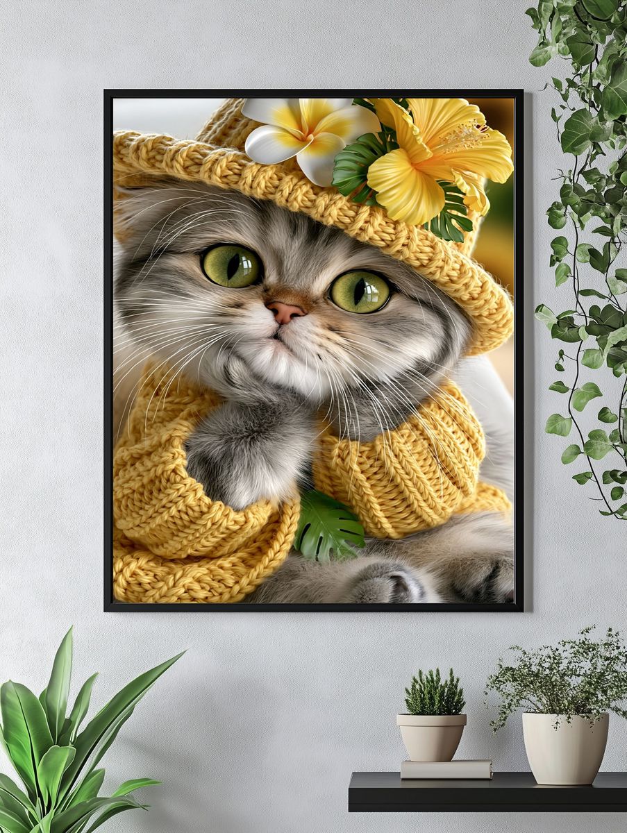 Tropical Cat Portrait Print. — room view 4