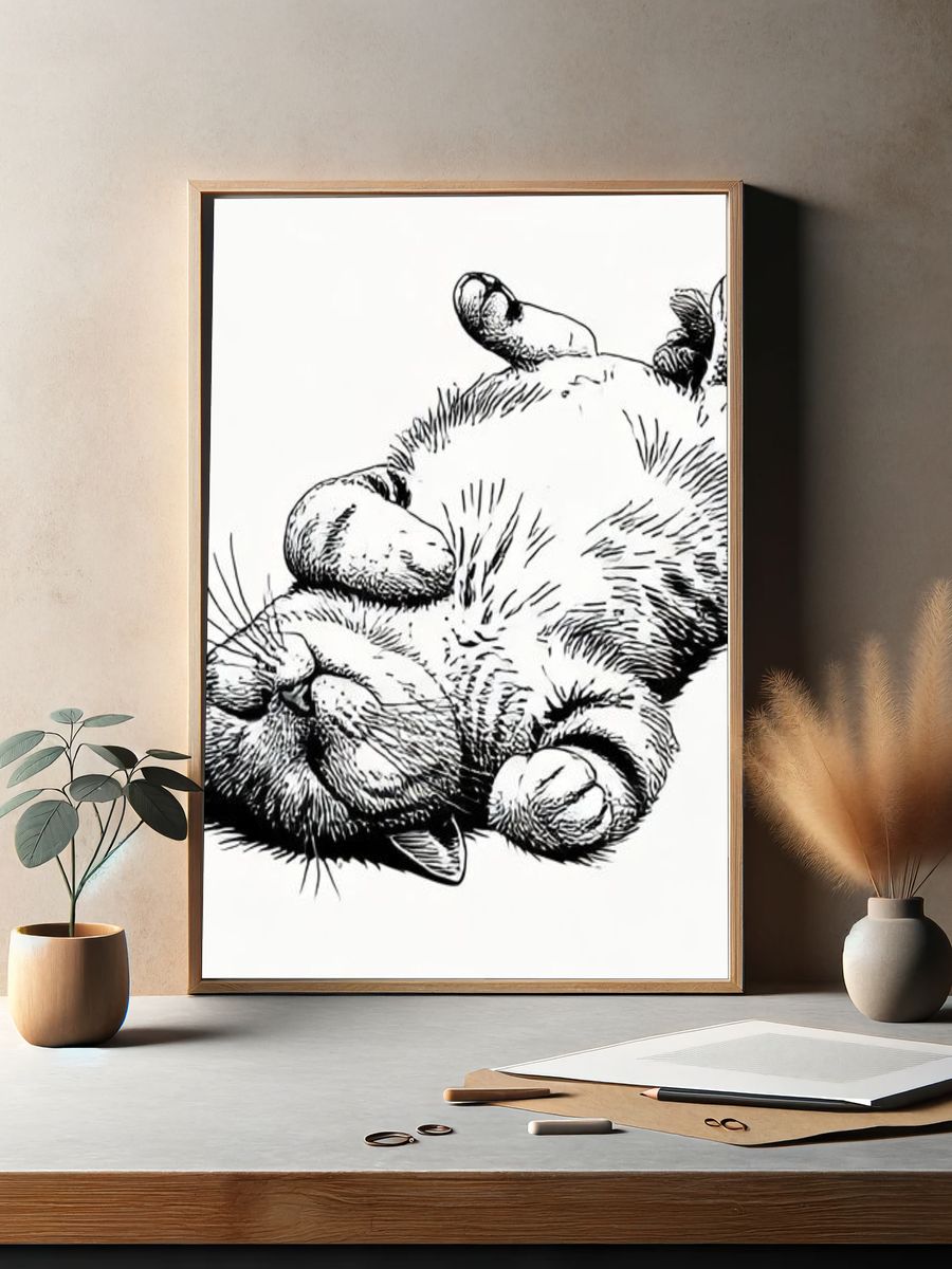 Sleeping Cat Line Art Poster. — room view 2