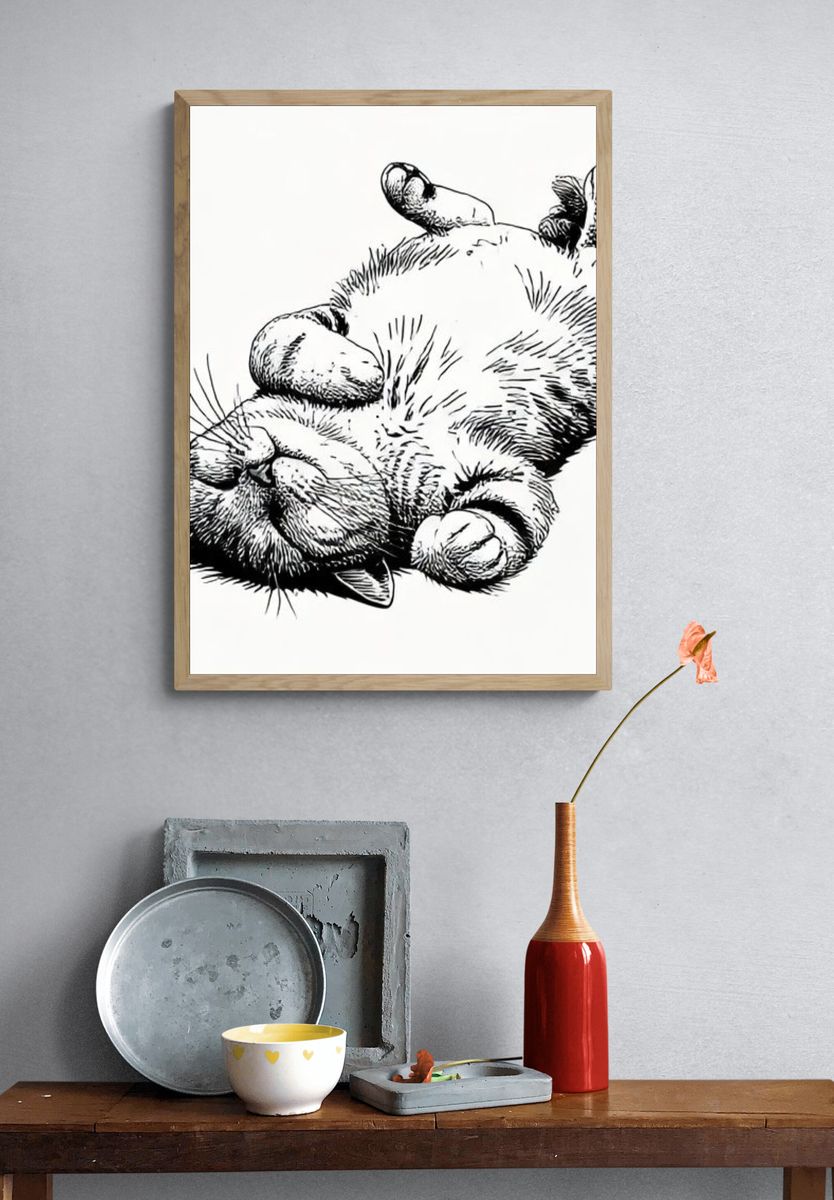 Sleeping Cat Line Art Poster. — room view 3