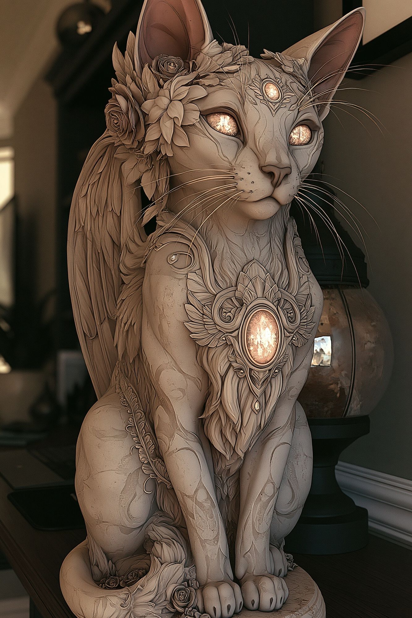 Mystic Cat Sculpture Illustration Poster. poster detail