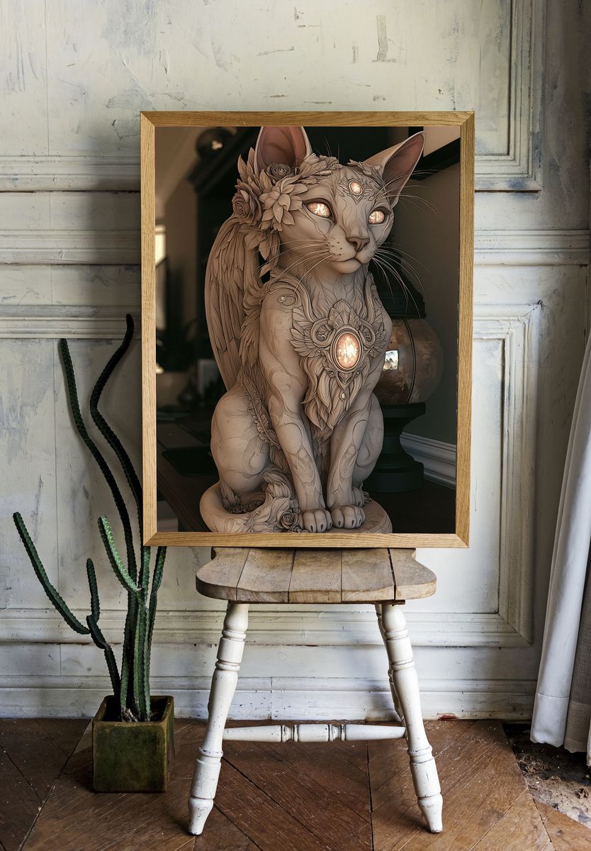 Mystic Cat Sculpture Illustration Poster. — room view 1