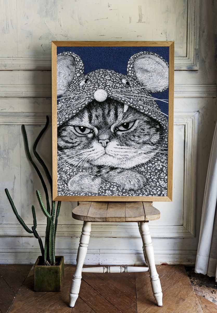 Cat in Mouse Costume Illustration Poster. room preview