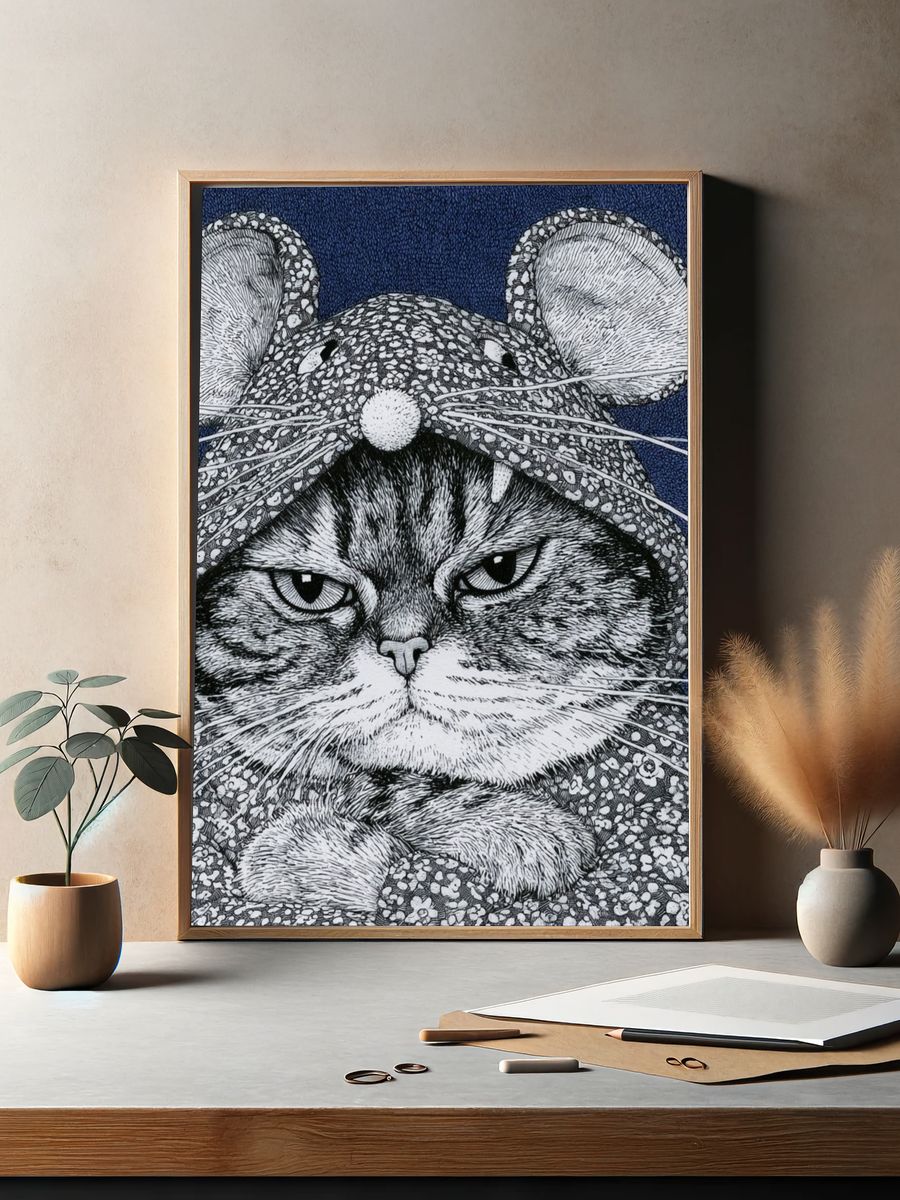Cat in Mouse Costume Illustration Poster. — room view 2