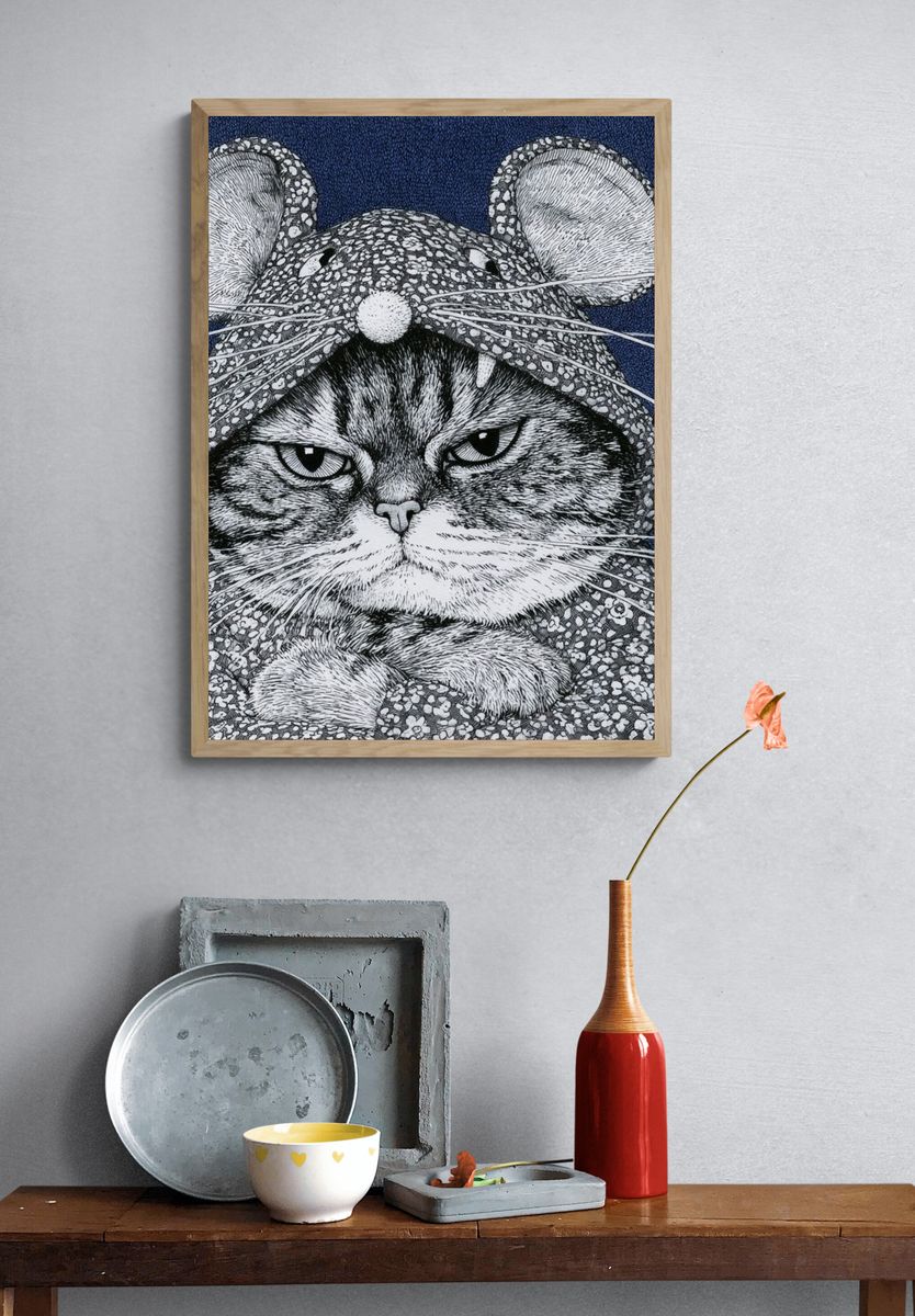 Cat in Mouse Costume Illustration Poster. — room view 3