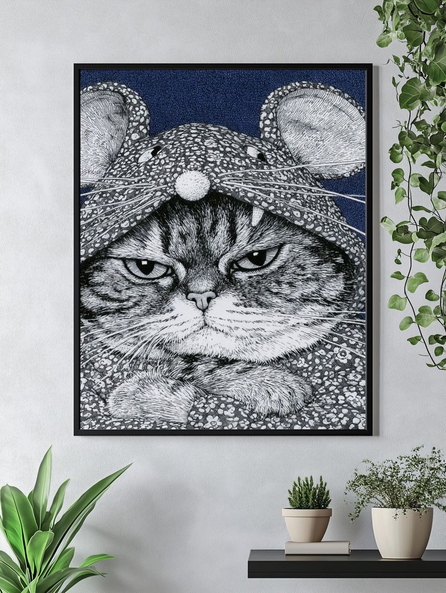 Cat in Mouse Costume Illustration Poster. — room view 4