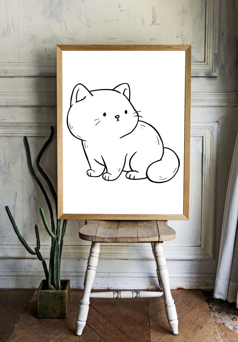 Cute Cat Line Art Poster. room preview