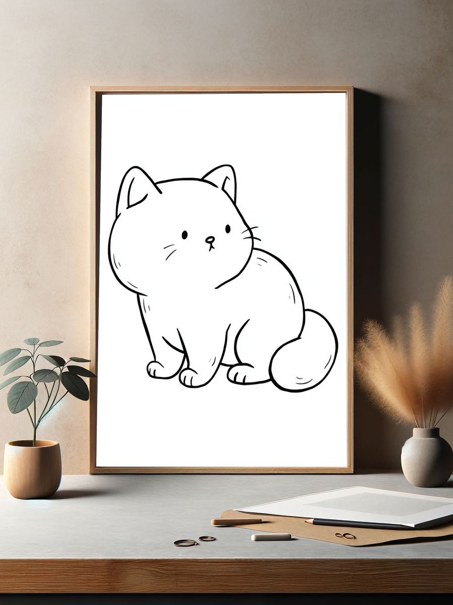 Cute Cat Line Art Poster. — room view 2