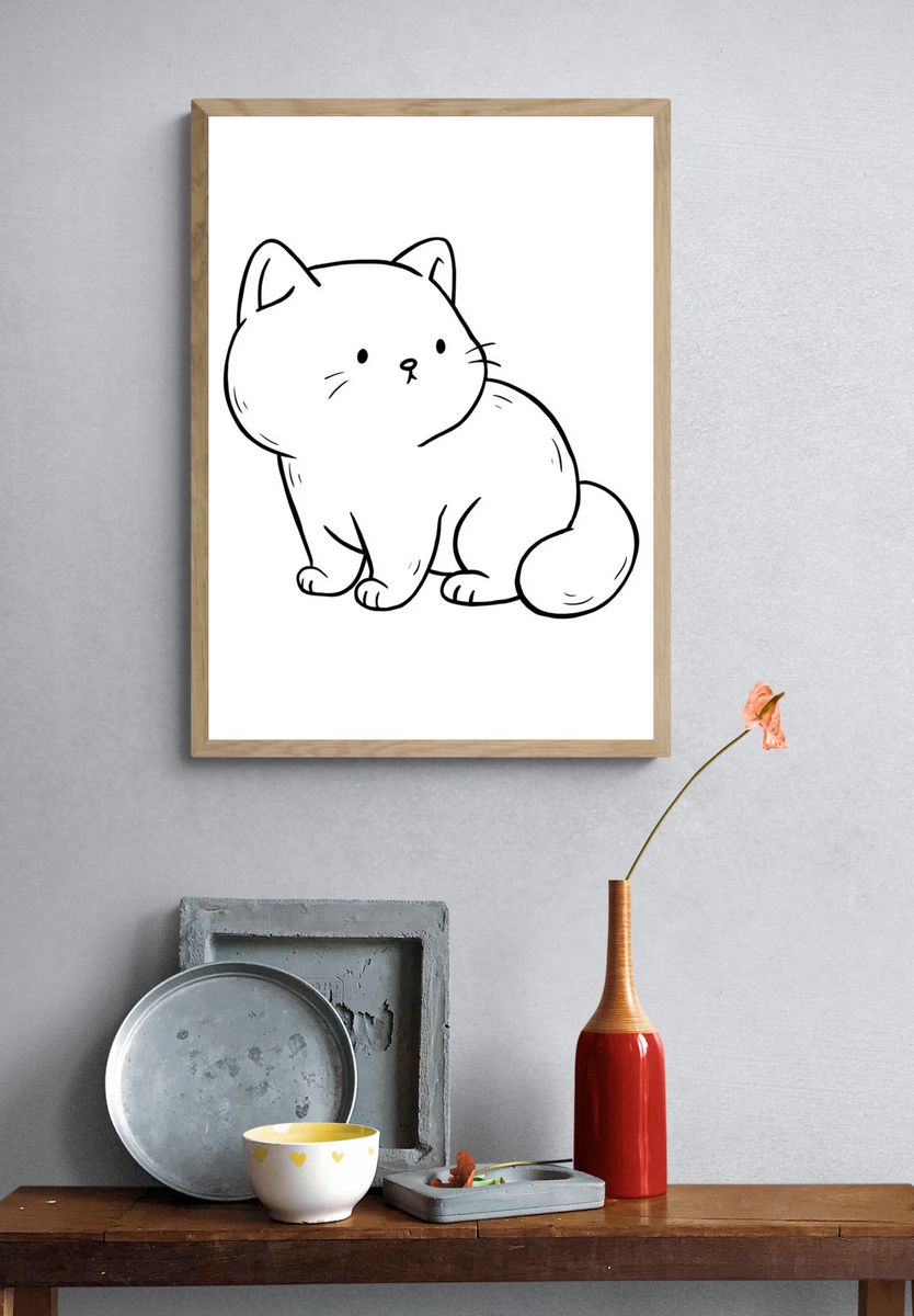 Cute Cat Line Art Poster. — room view 3