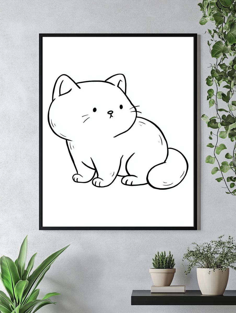 Cute Cat Line Art Poster. — room view 4